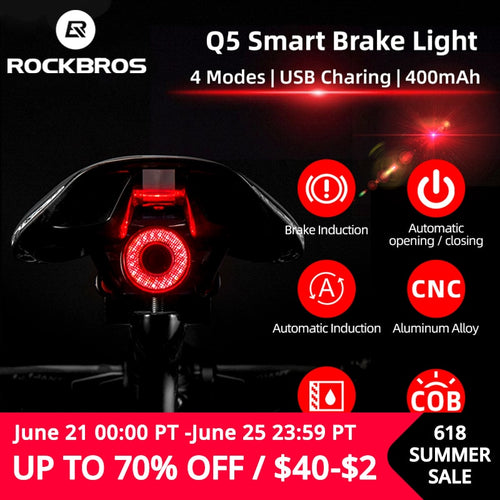 ROCKBROS Bicycle Smart Auto Brake Sensing Light IPx6 Waterproof LED Taillight Bike Rear Light - petssportsandmore
